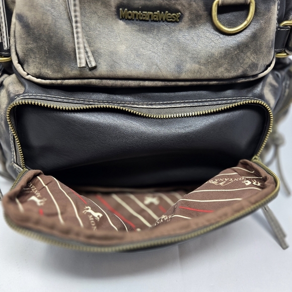 Montana West Womens Washed PU Backpack School Office Weekender Brown Distressed - Picture 5 of 15